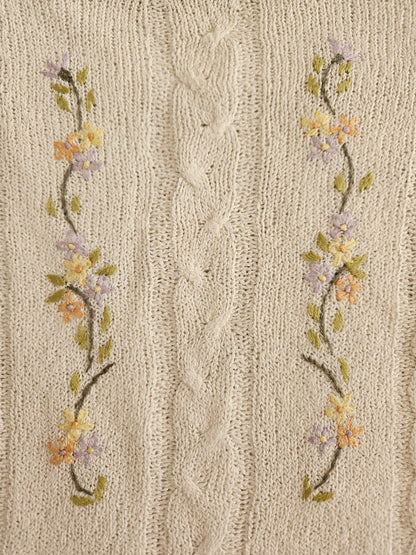 Pull fin brodé fleurs vintage - M/L