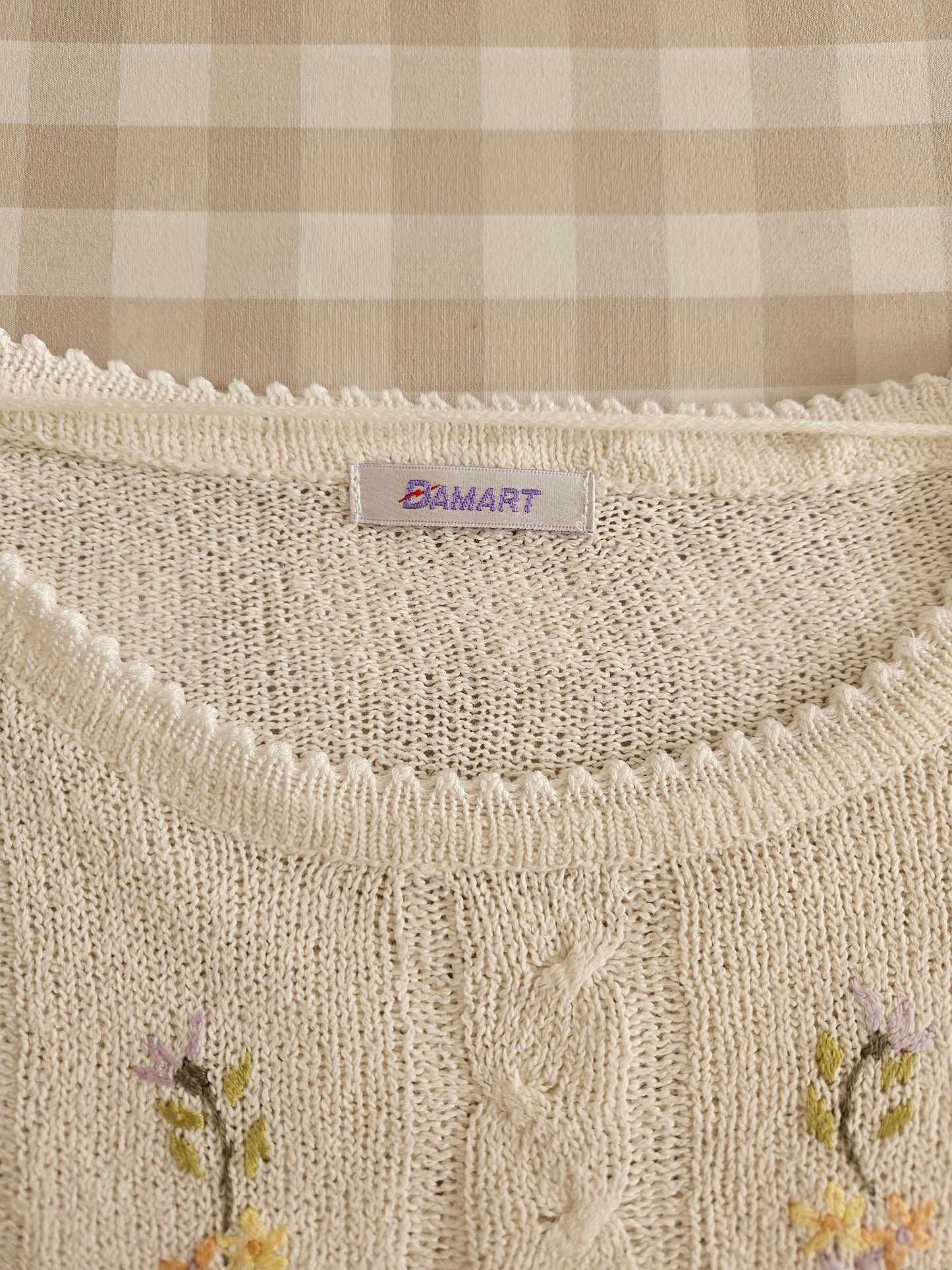 Pull fin brodé fleurs vintage - M/L