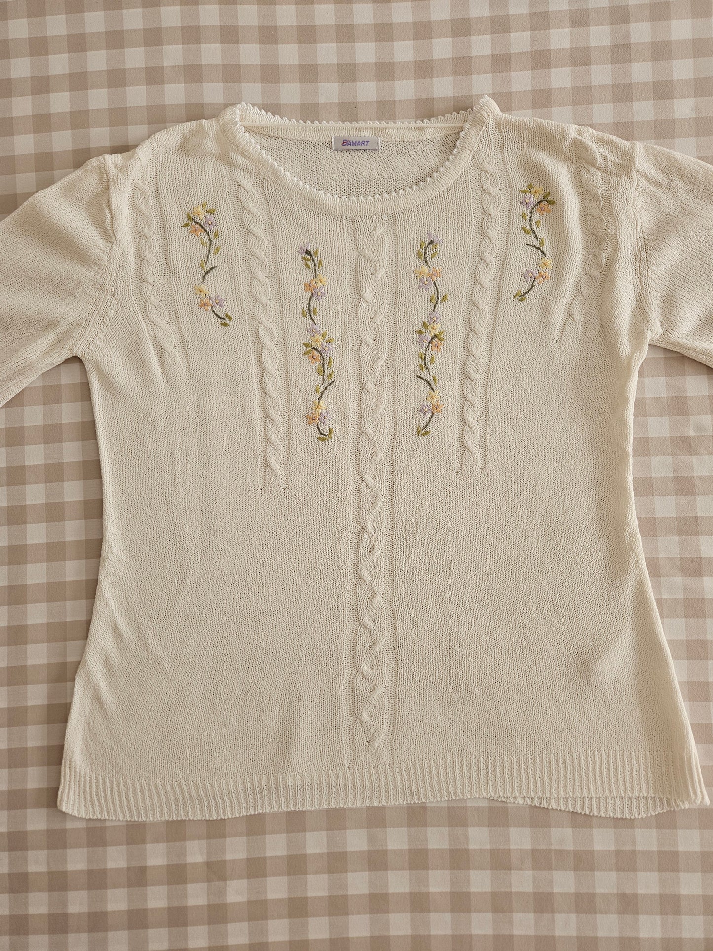 Pull fin brodé fleurs vintage - M/L