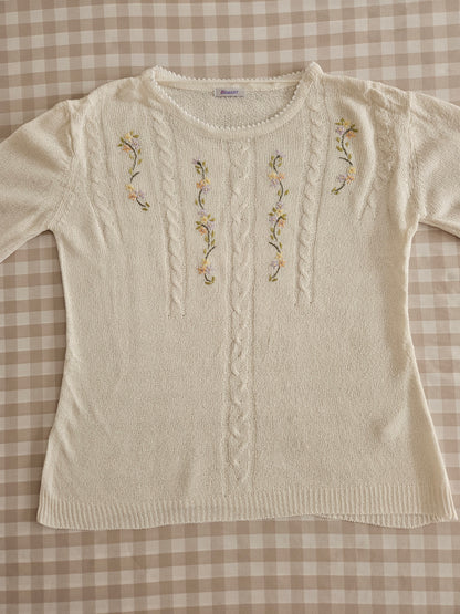 Pull fin brodé fleurs vintage - M/L
