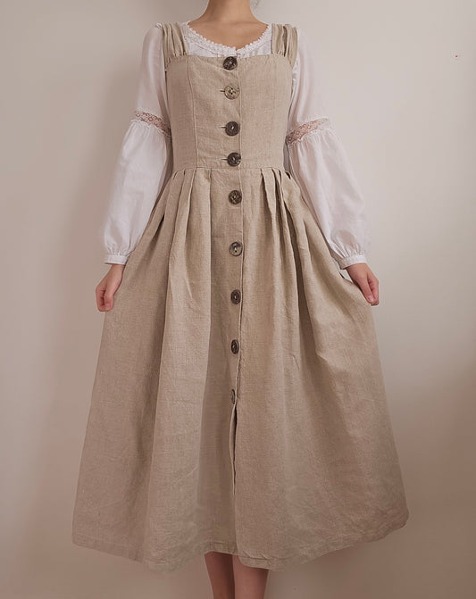 Robe longue beige 100% lin vintage - S
