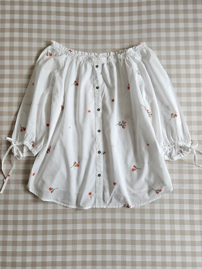 Blouse blanche fleurie en coton - M