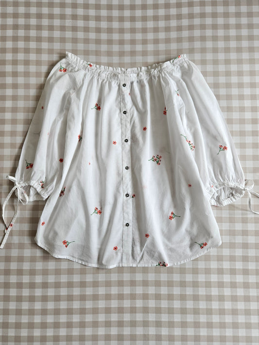 Blouse blanche fleurie en coton - M