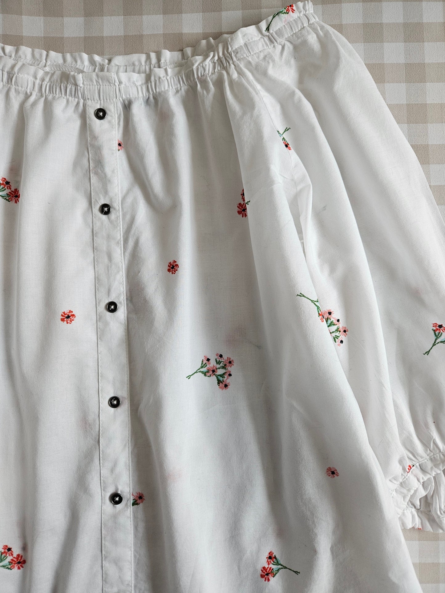 Blouse blanche fleurie en coton - M