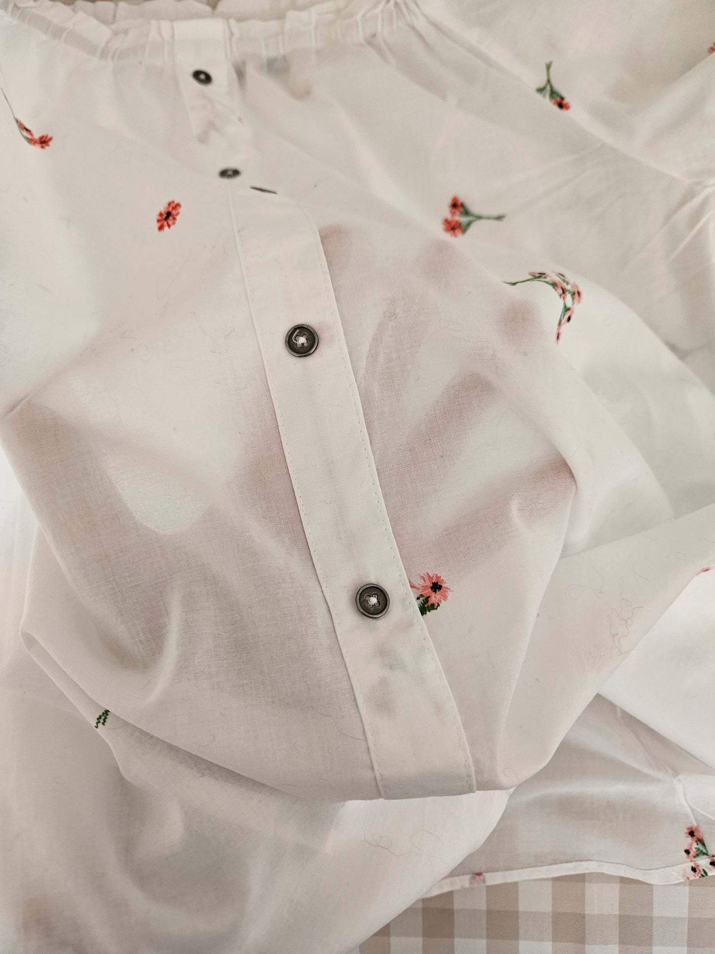 Blouse blanche fleurie en coton - M