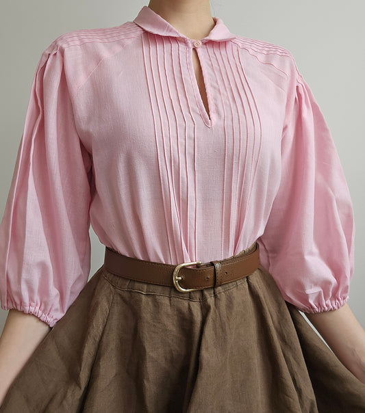 Blouse rose vintage en lin - S/M