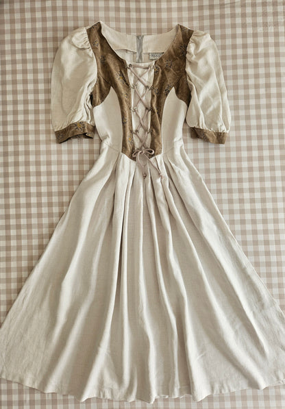 Robe longue corset en lin crème - M