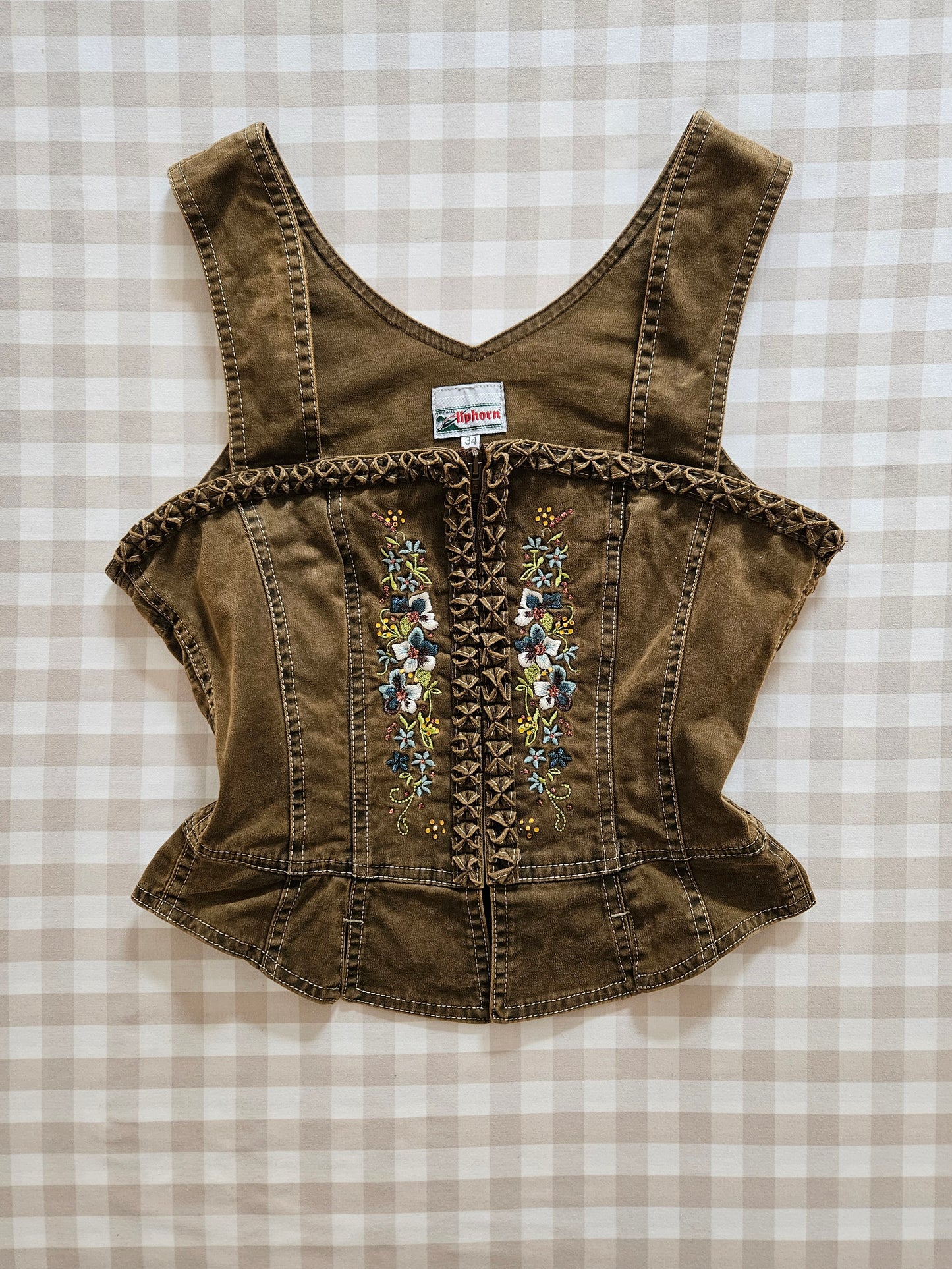 Top marron en jean brodé - XS/S