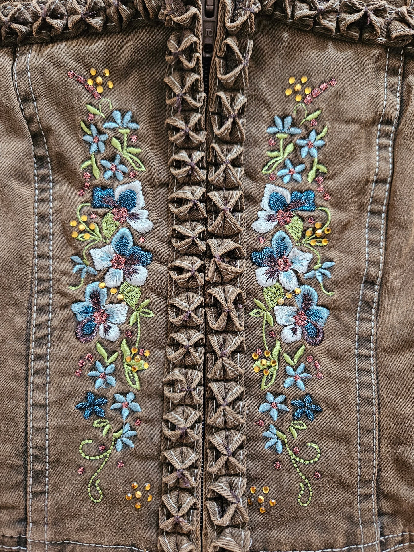 Top marron en jean brodé - XS/S