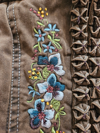 Top marron en jean brodé - XS/S