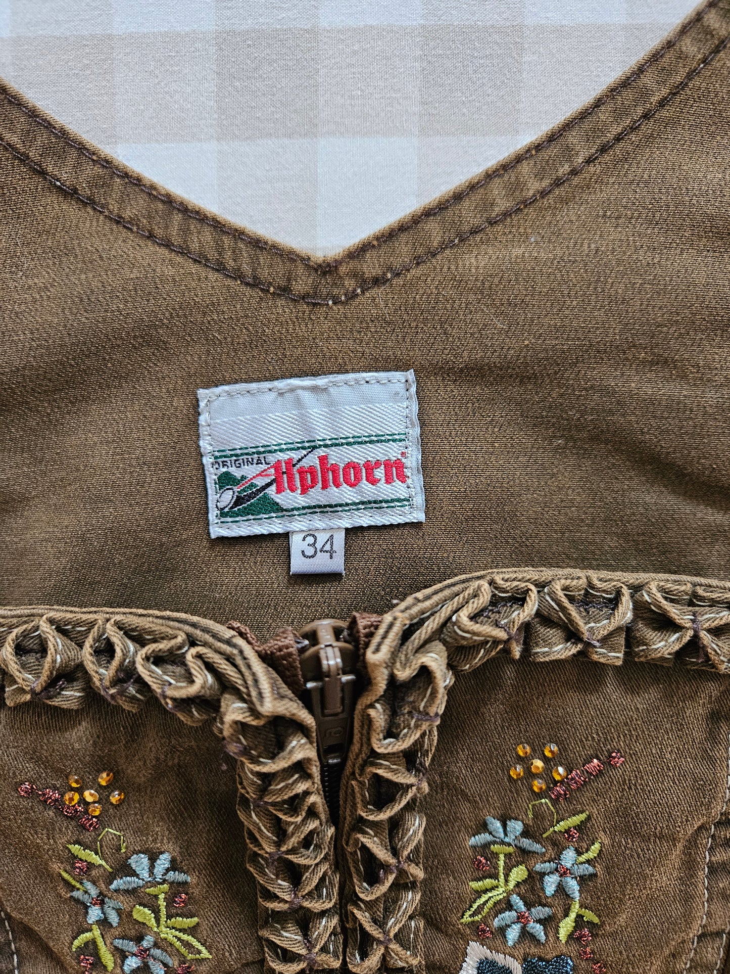 Top marron en jean brodé - XS/S