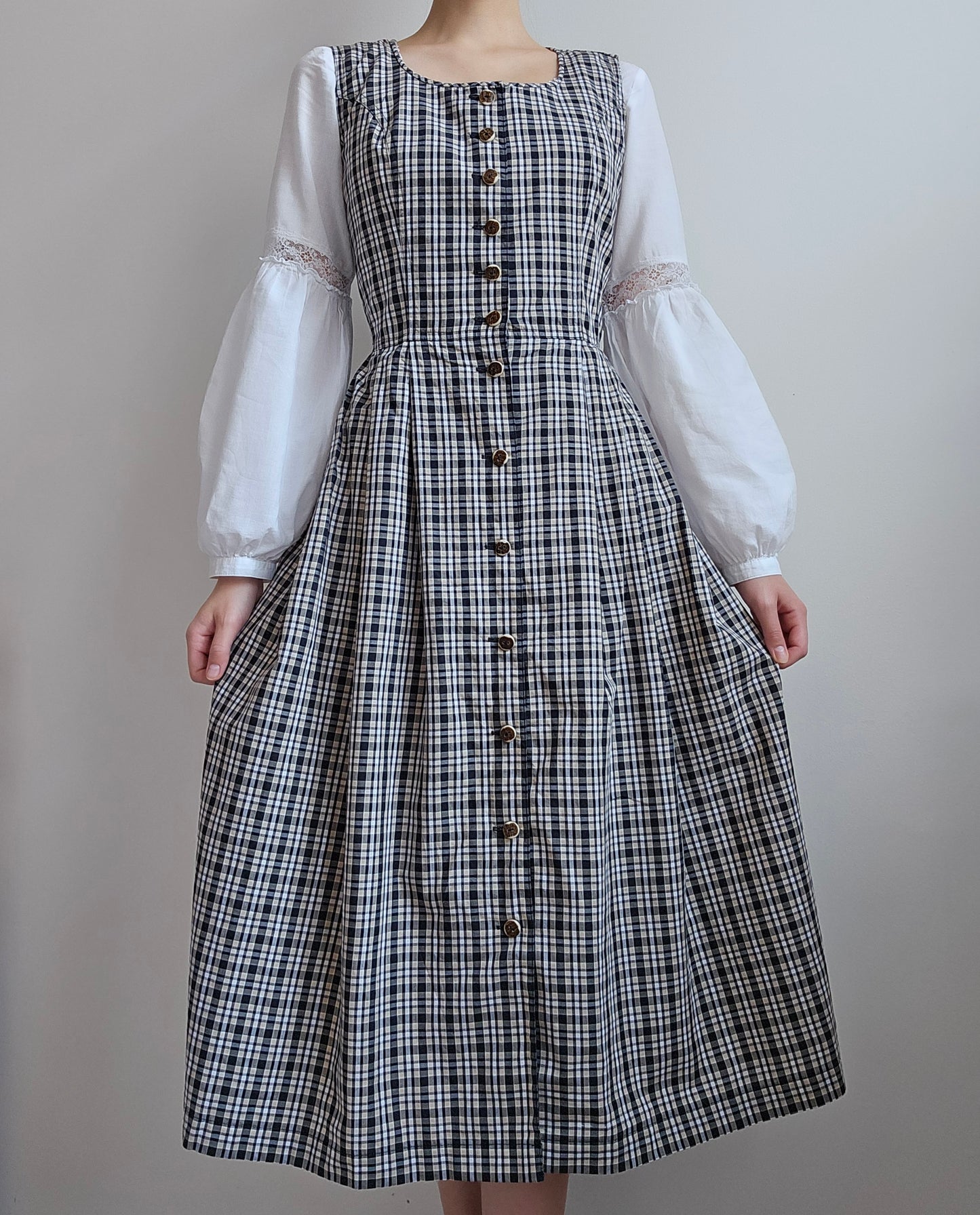 Robe longue à carreaux en coton - S