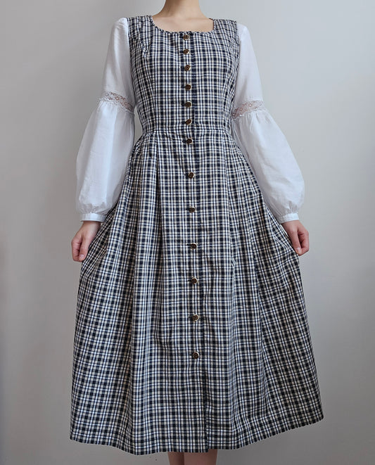 Robe longue à carreaux en coton - S
