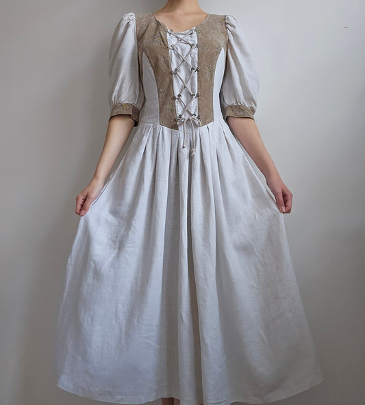 Robe longue corset en lin crème - M