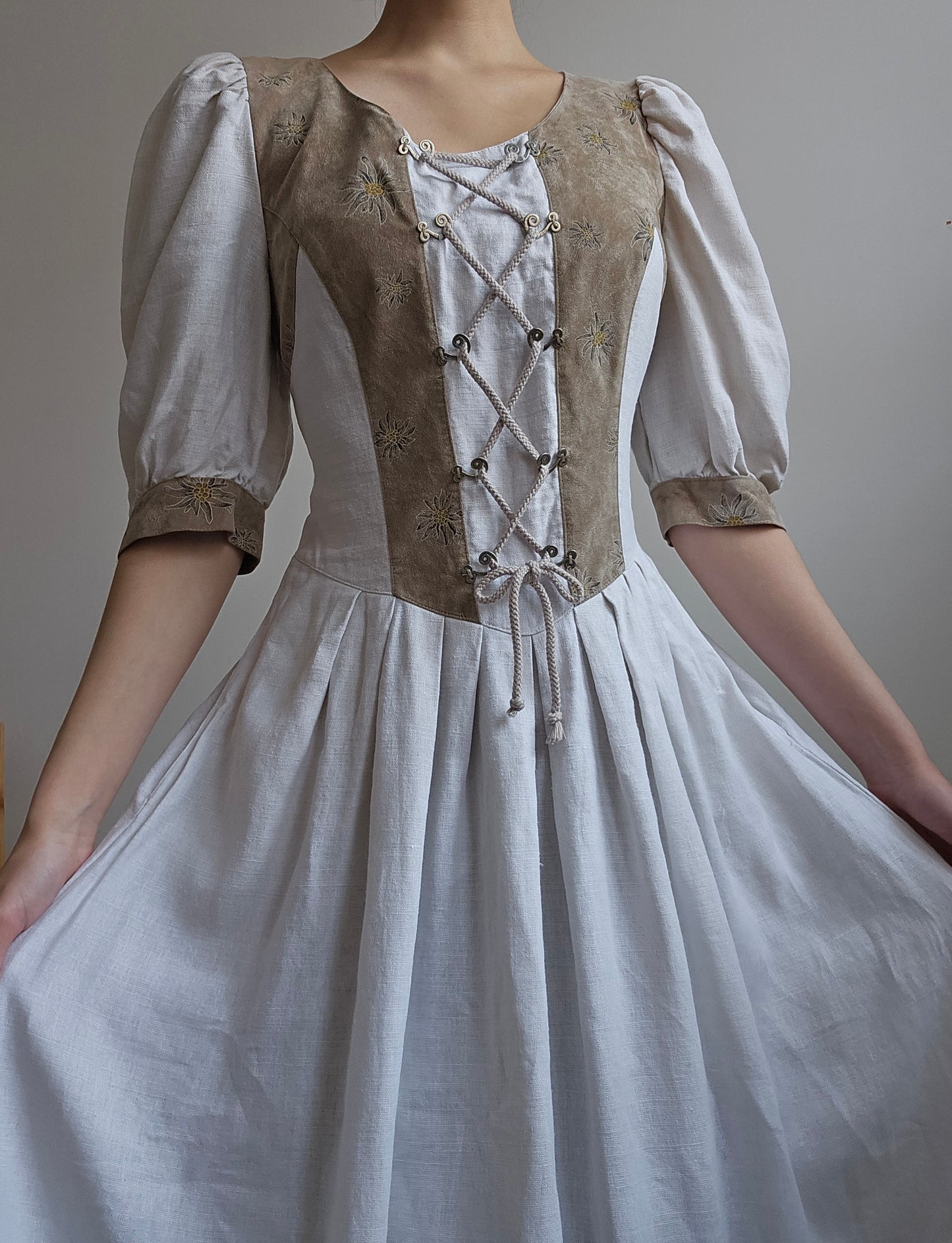 Robe longue corset en lin crème - M