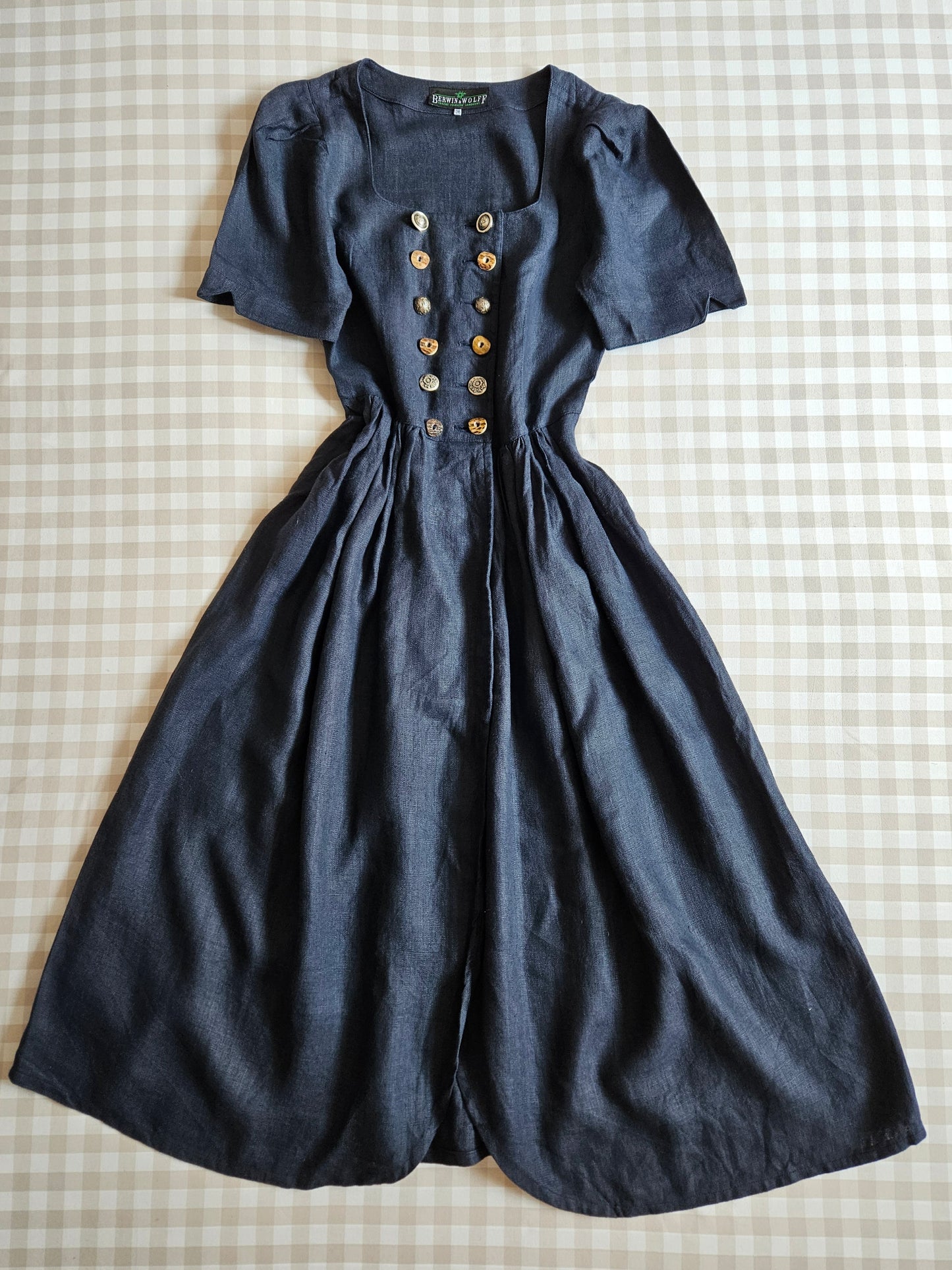 Robe longue bleue en lin - M
