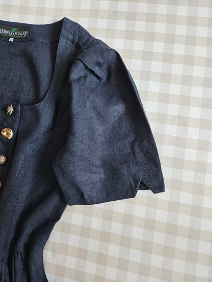 Robe longue bleue en lin - M