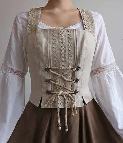 Haut à lacets en lin beige - S/M