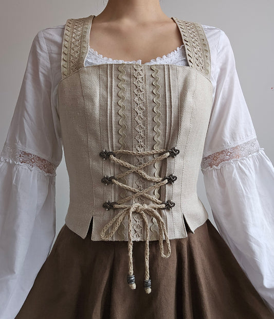 Haut à lacets en lin beige - S/M