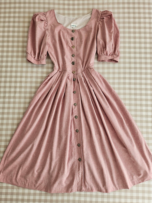Robe longue cottagecore rose vintage - L