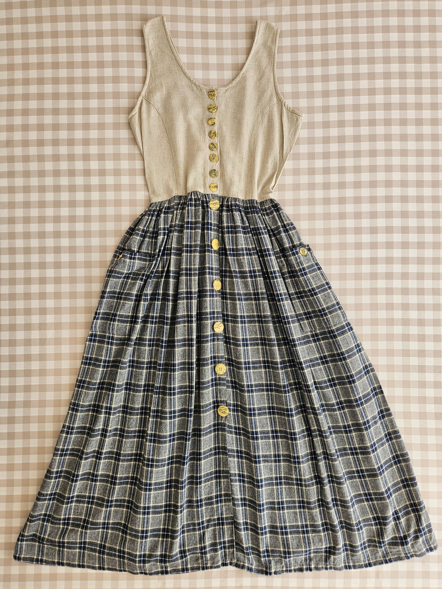 Robe à carreaux en coton vintage - S