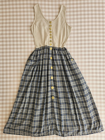 Robe à carreaux en coton vintage - S