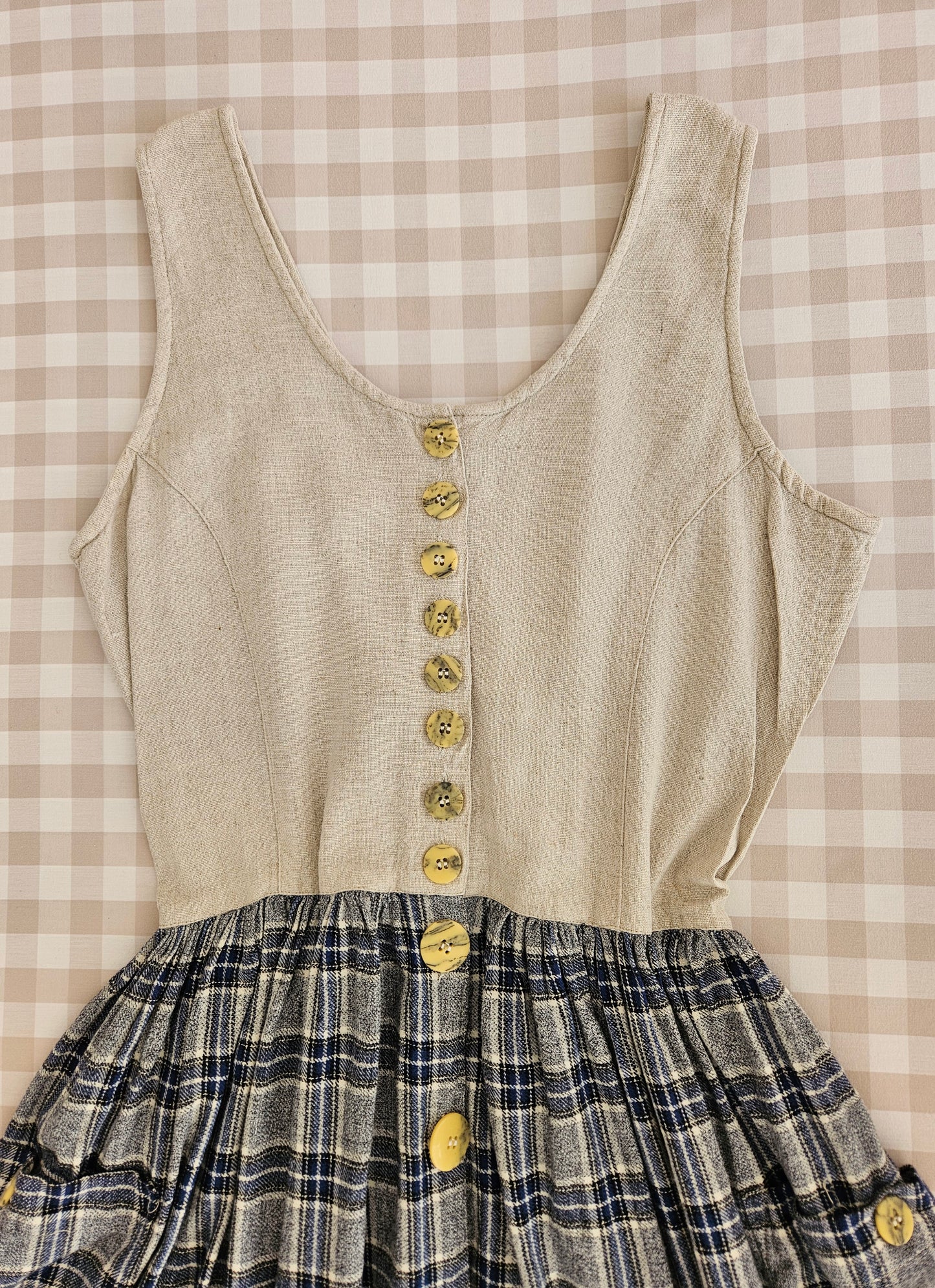 Robe à carreaux en coton vintage - S