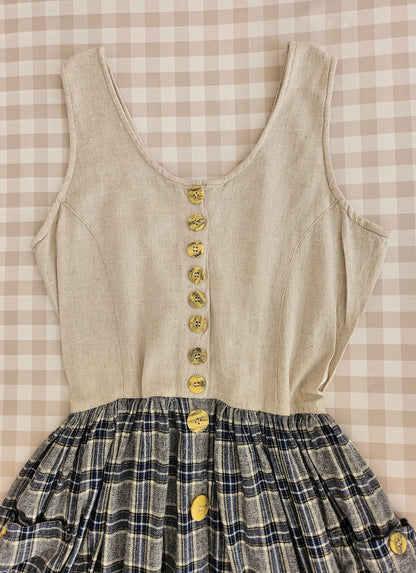 Robe à carreaux en coton vintage - S