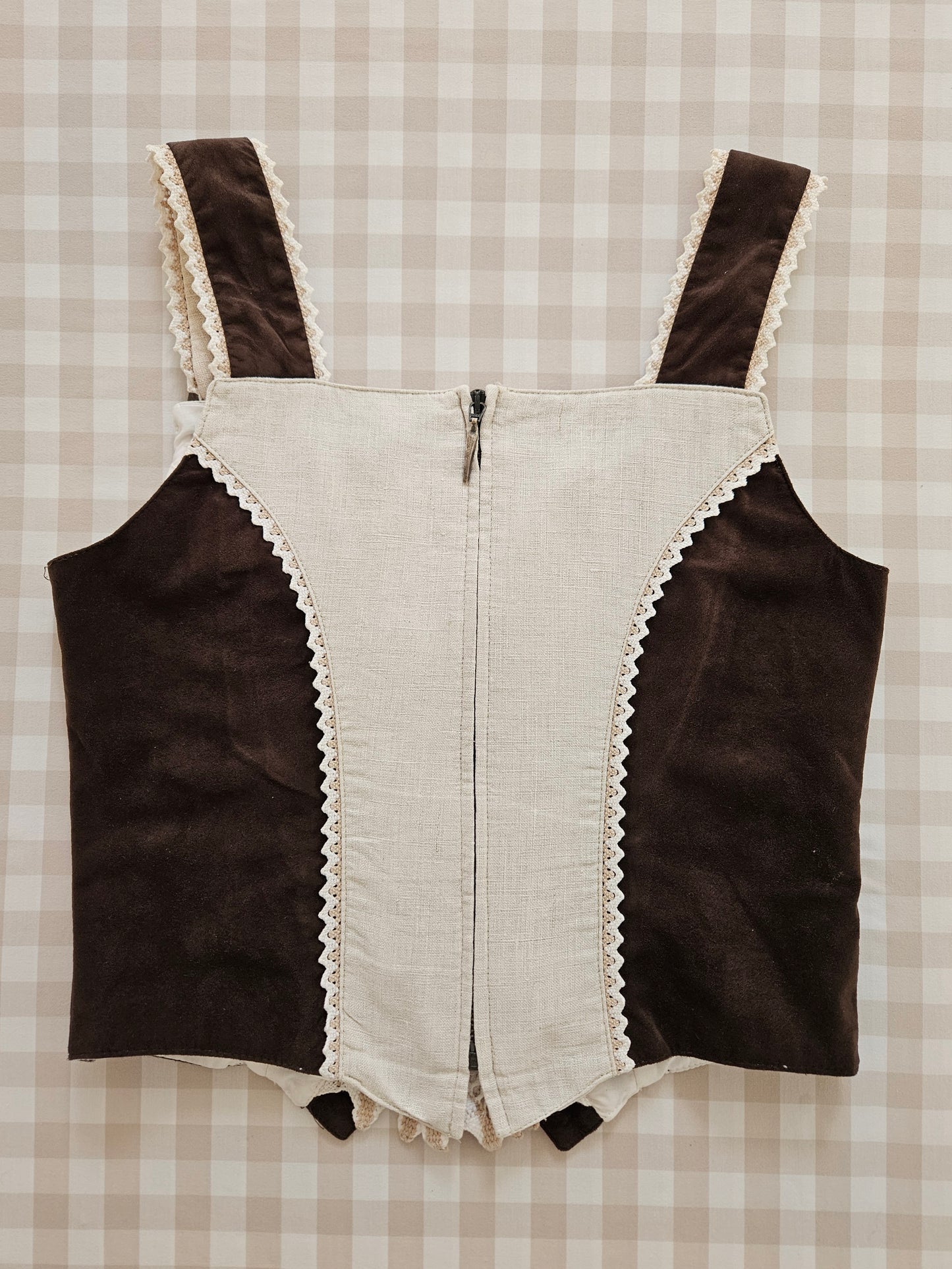 Corset à lacets en lin beige/marron - S/M