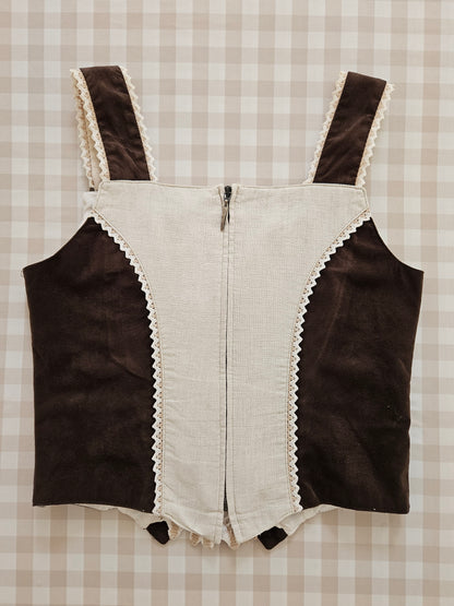 Corset à lacets en lin beige/marron - S/M