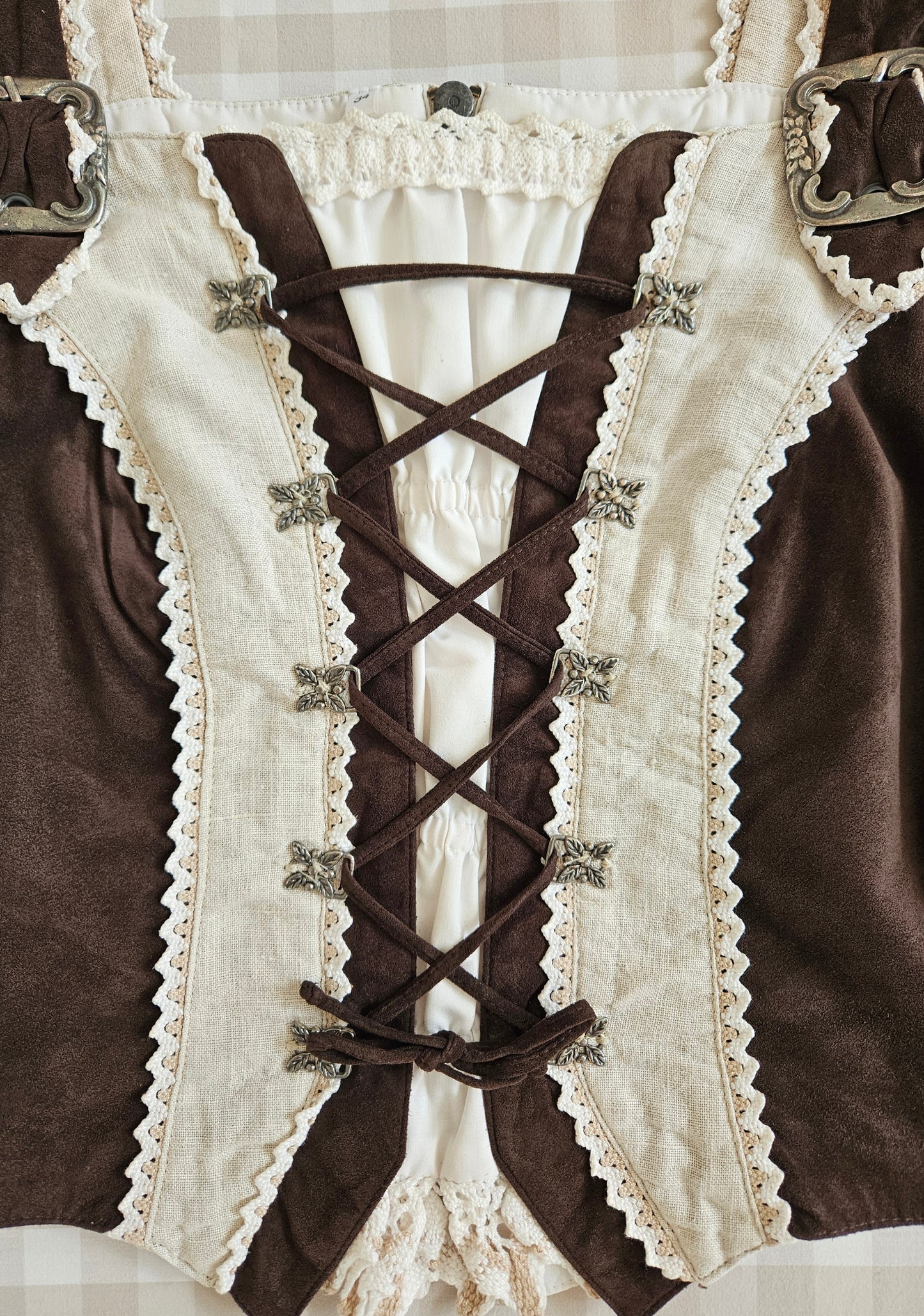 Corset à lacets en lin beige/marron - S/M