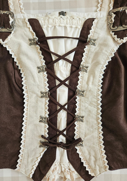 Corset à lacets en lin beige/marron - S/M
