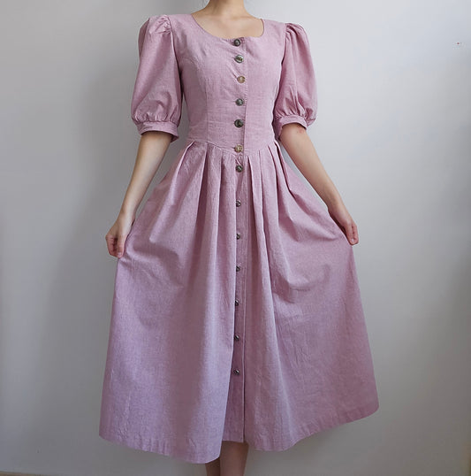 Robe longue cottagecore rose vintage - L