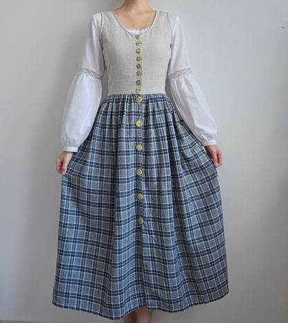 Robe à carreaux en coton vintage - S