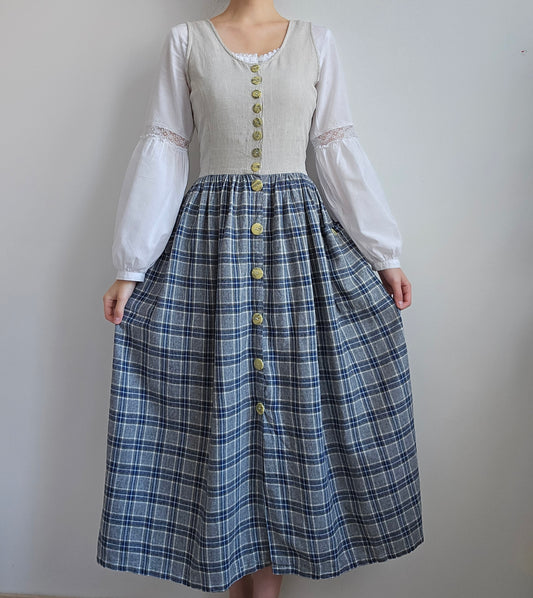 Robe à carreaux en coton vintage - S