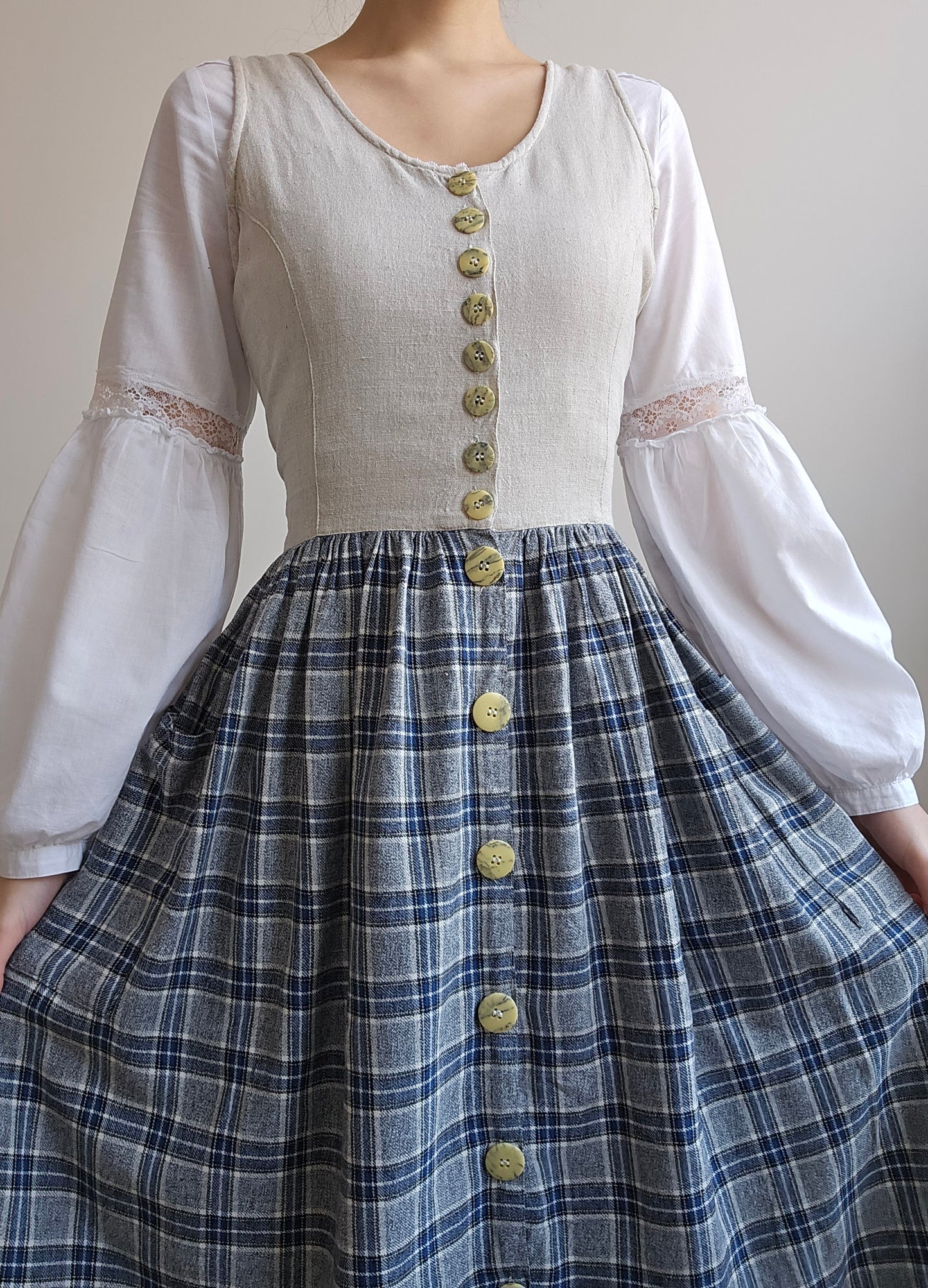 Robe à carreaux en coton vintage - S