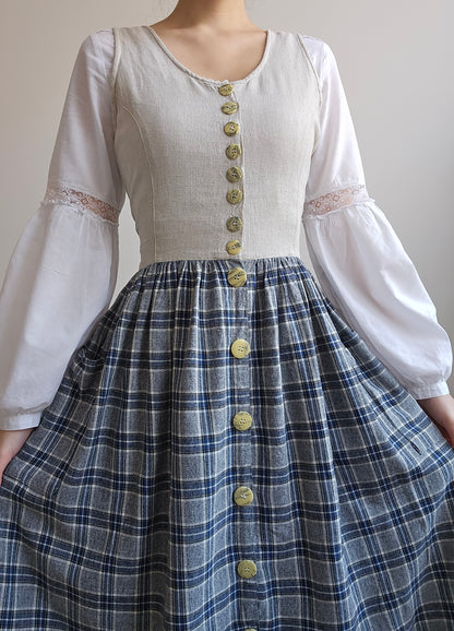 Robe à carreaux en coton vintage - S