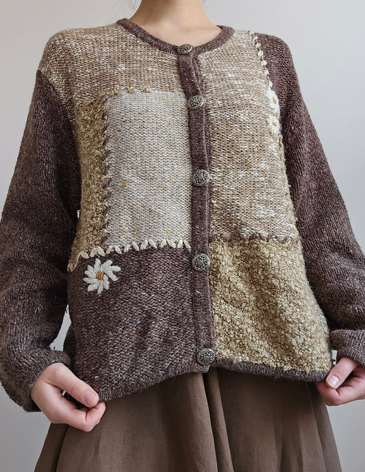Cardigan en laine marron brodé - L