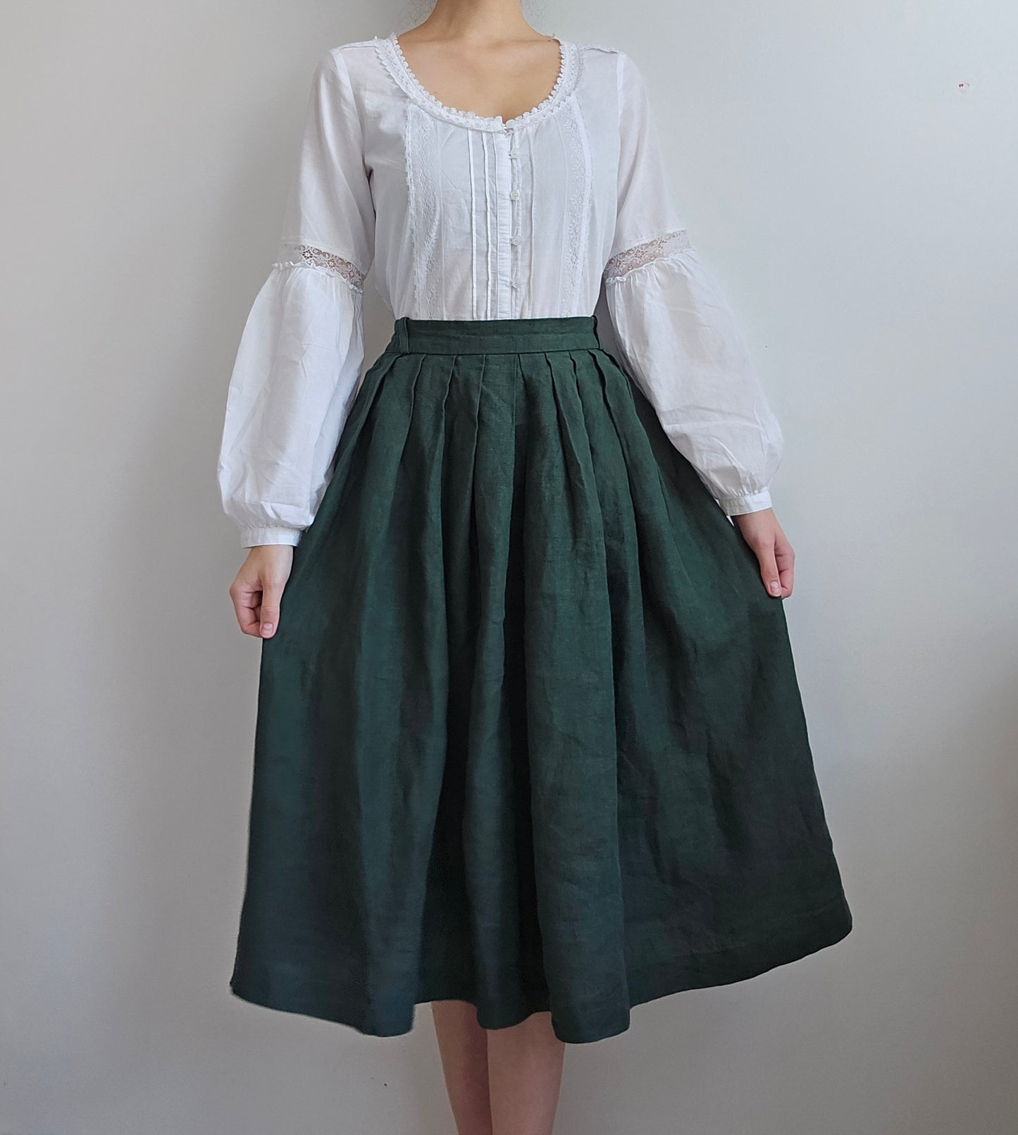 Jupe longue verte 100% lin - L