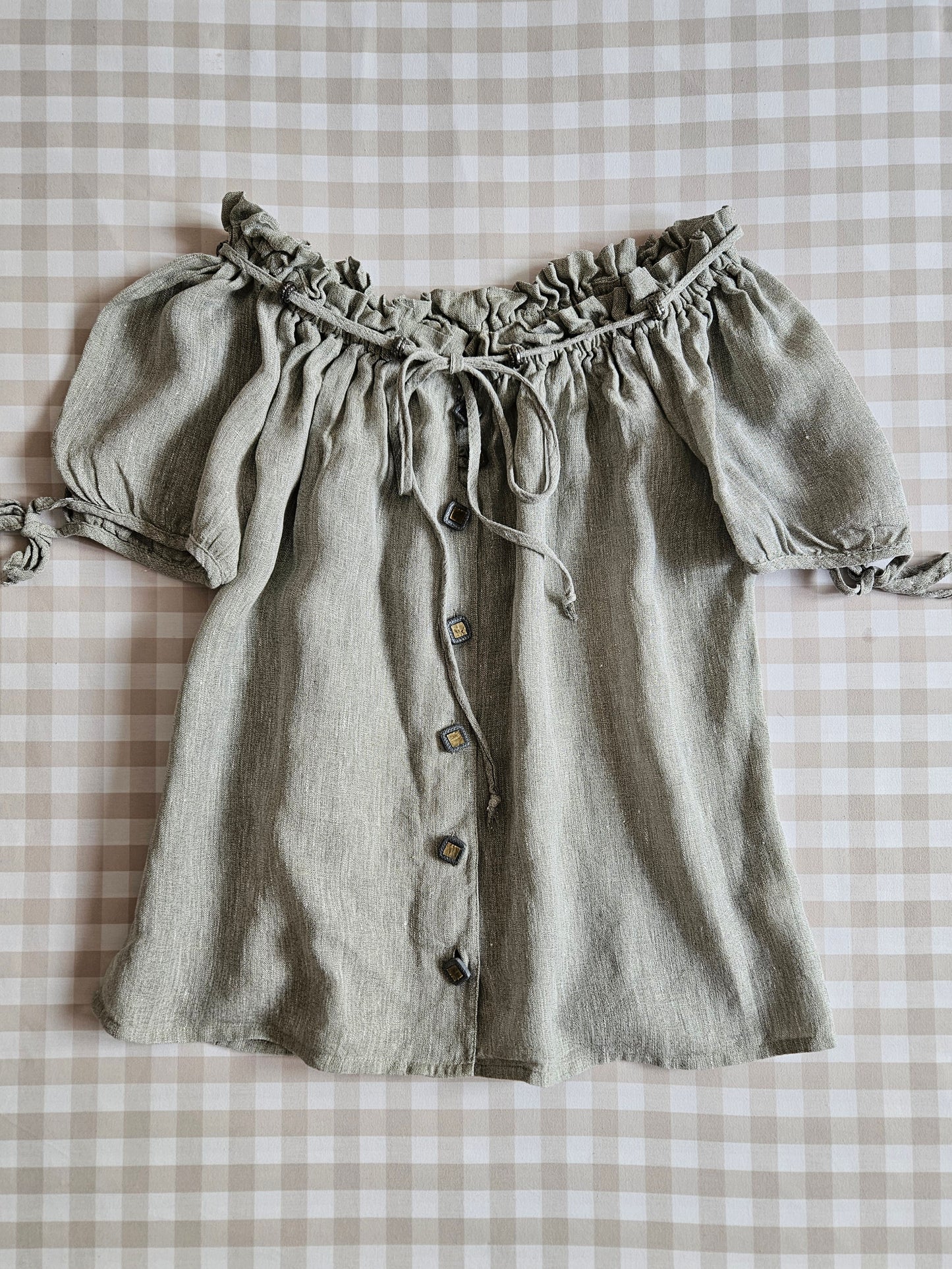 Haut en lin gris à laçage vintage style medieval - M