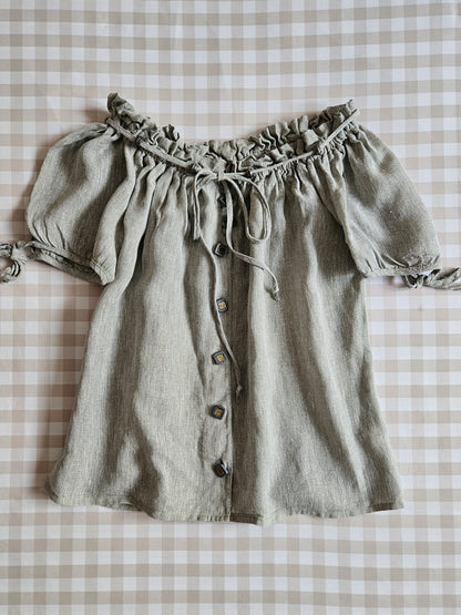 Haut en lin gris à laçage vintage style medieval - M