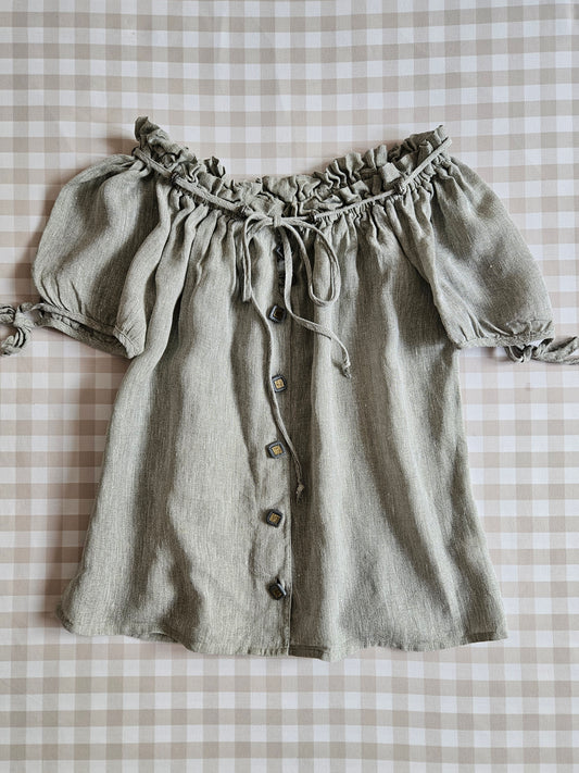 Haut en lin gris à laçage vintage style medieval - M