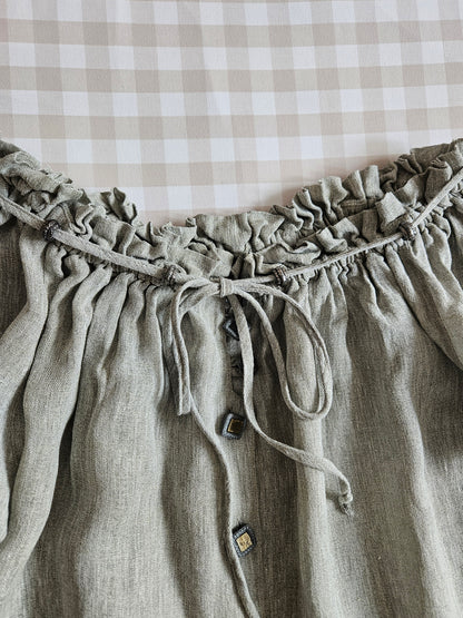 Haut en lin gris à laçage vintage style medieval - M