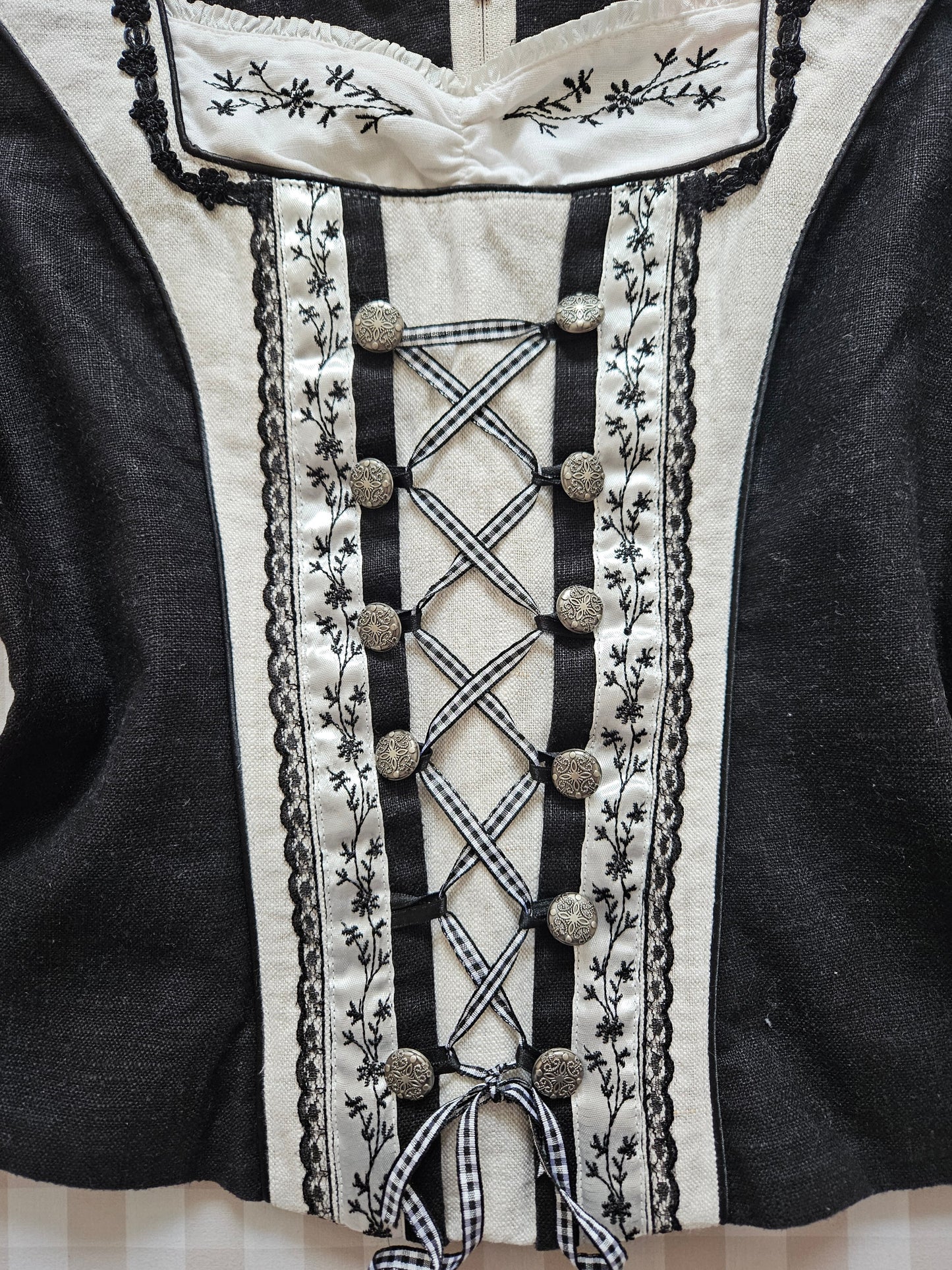 Top en lin à lacets brodé vintage - S