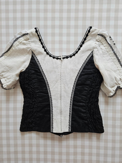 Top en lin à lacets brodé vintage - S