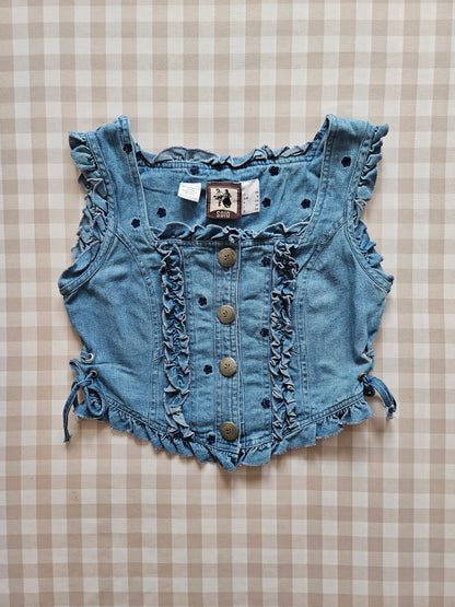 Top court en jean brodé vintage - XS