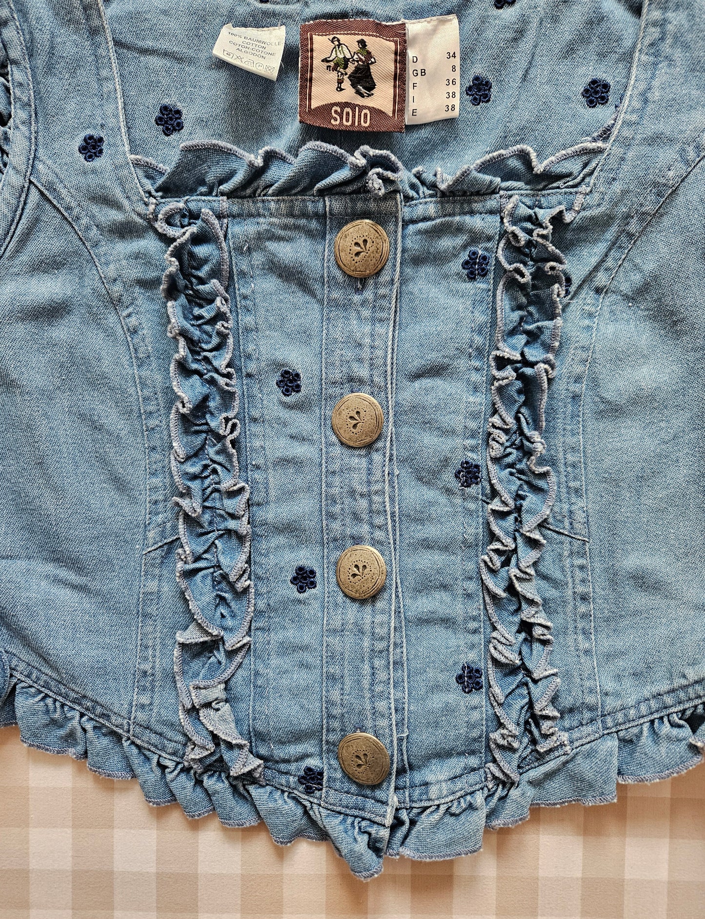 Top court en jean brodé vintage - XS