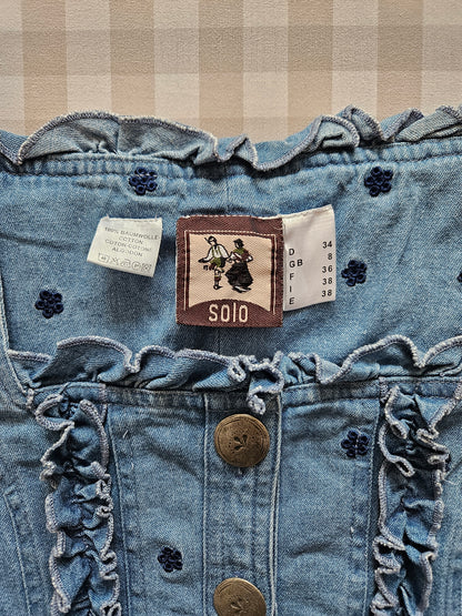 Top court en jean brodé vintage - XS