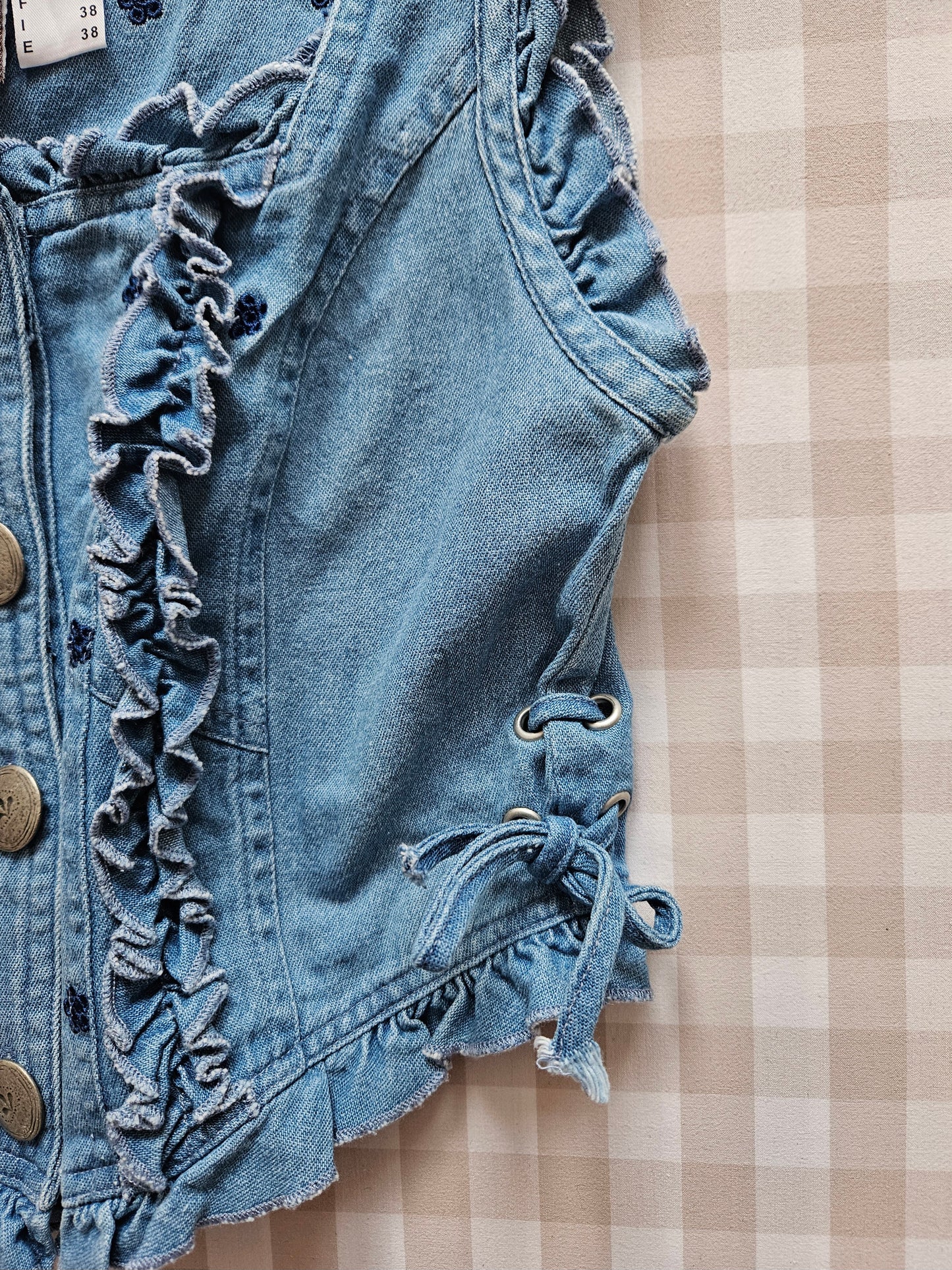 Top court en jean brodé vintage - XS