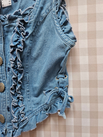 Top court en jean brodé vintage - XS